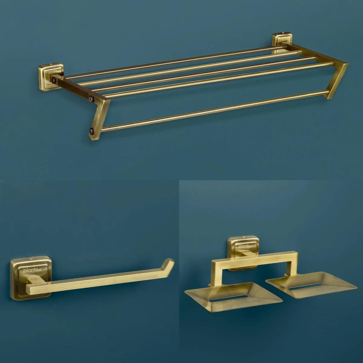 Plantex Decan 304 Grade Stainless Steel Towel Rack for Bathroom/Double Soap Holder/Napkin Ring/Bathroom Accessories - Brass Antique