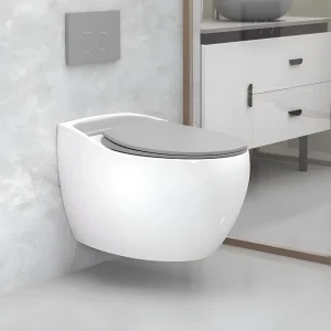 Plantex Imported Ceramic Rimless Commode for Toilet/Wall Hung Western Toilet/Washdown Commode with Soft Closing Toilet Seat Cover - P Trap Outlet (1183, Grey Glossy)