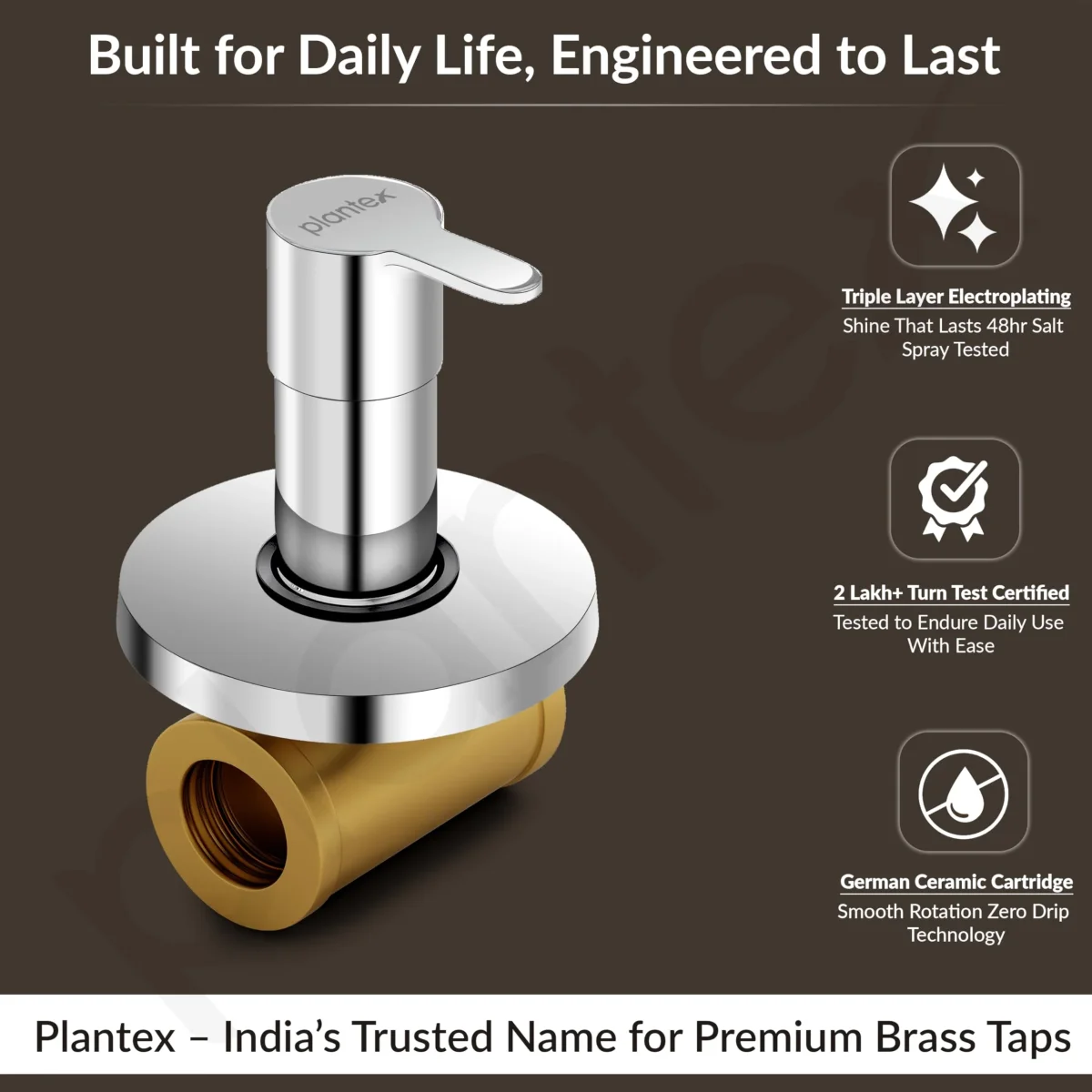 Plantex Angular Concealed Stop Cock/Pure Brass Concealed Stop Valve Tap for Bathroom with Teflon Tape & Brass Adjustable Wall Flange - (FLO-806, Chrome) - Image 4