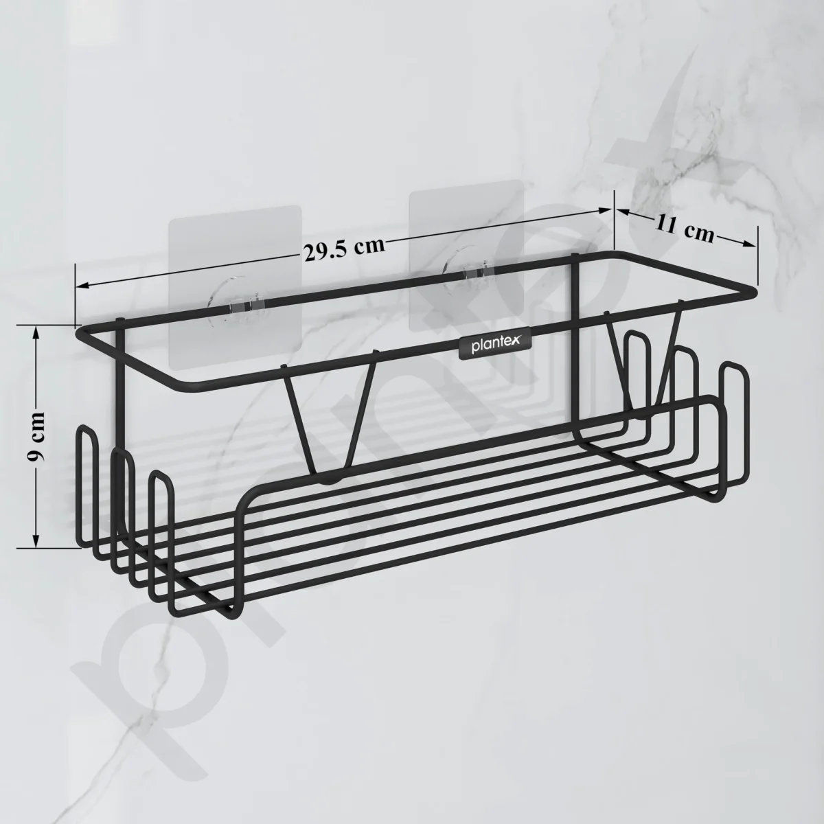 Plantex Bathroom Organiser Without Drill/Shelf for Wall Adhesive Black/GI Steel Shelf for Bathroom with Side Hooks/Washroom Accessories Set - Powder Coated (Pack of 2) - Image 4