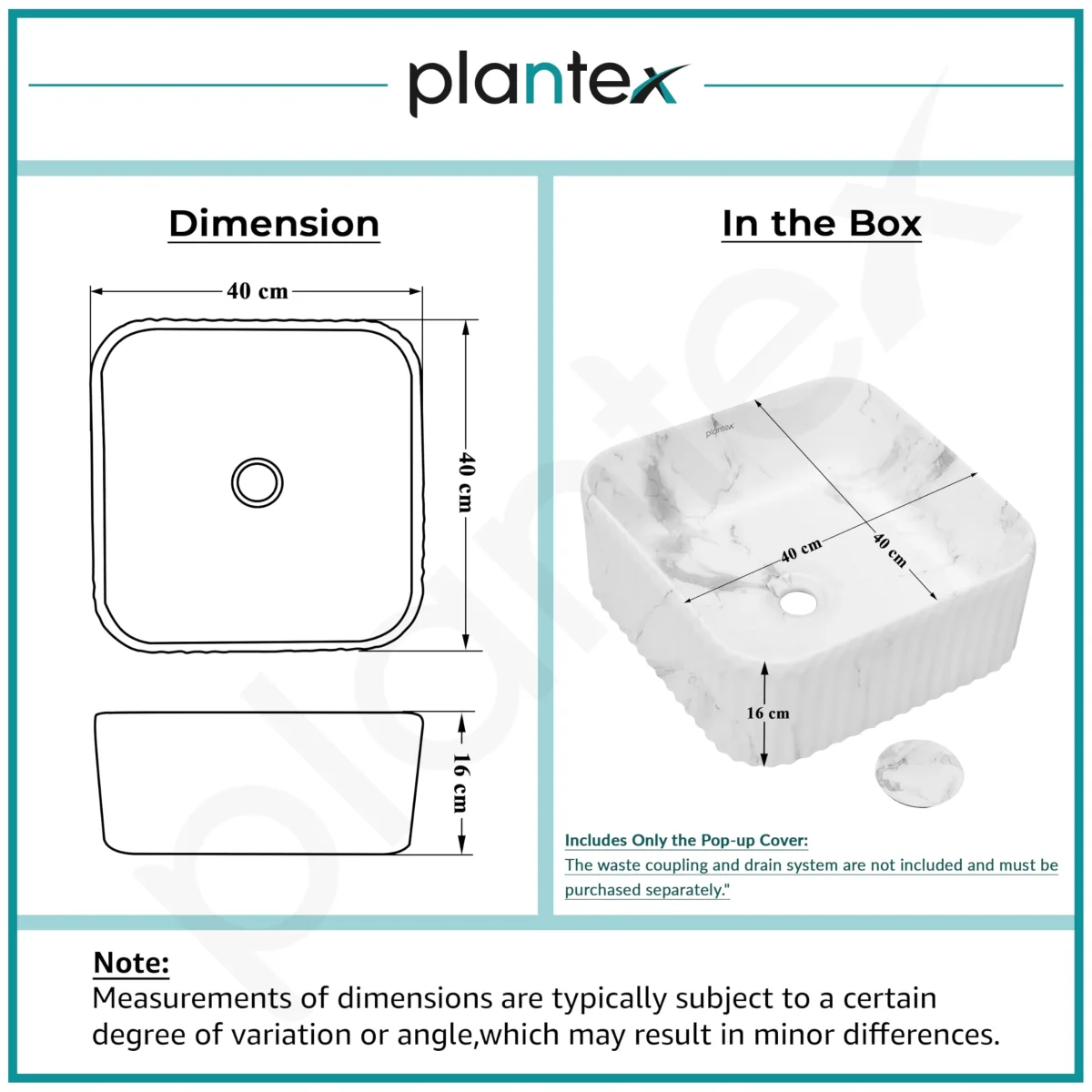 Plantex Tabletop Wash Basin for Bathroom/Designer Ceramic Basin/Countertop Wash Basin/Home/Office (Marble White - 16 x 16 x 6.5 Inch) - Image 4