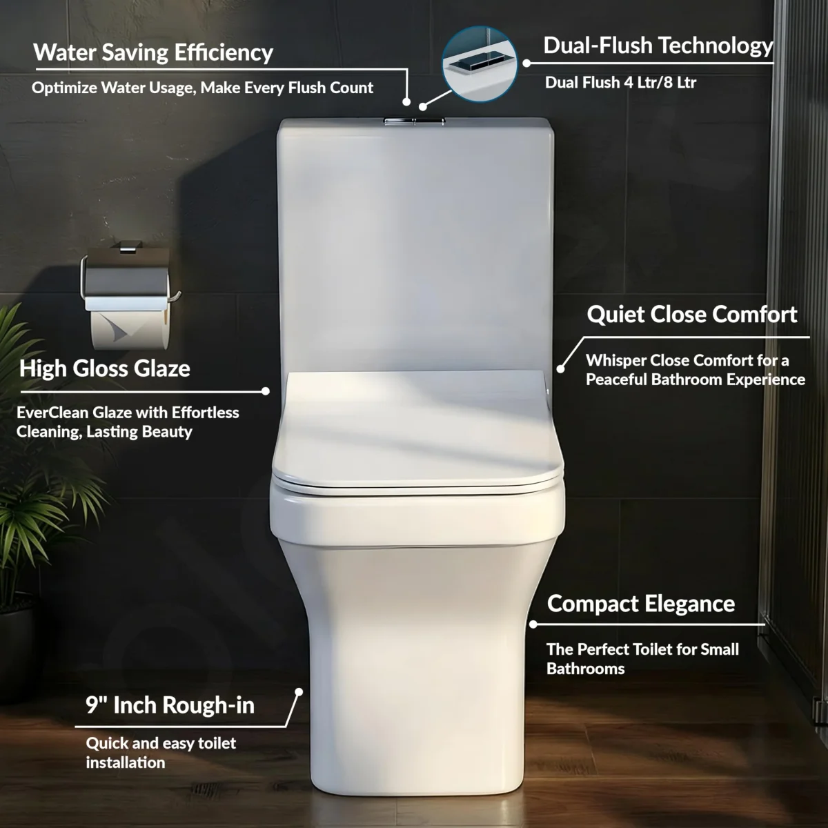 Plantex Platinum Ceramic Commode/S Trap One Piece Western Toilet/Rim Washdown Flush Commode with Soft Close Toilet Seat Cover (White) - Image 3