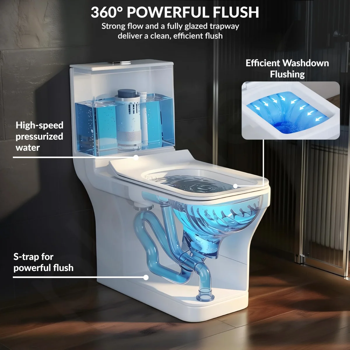 Plantex Platinum Ceramic Commode/S Trap One Piece Western Toilet/Rim Washdown Flush Commode with Soft Close Toilet Seat Cover (White) - Image 5