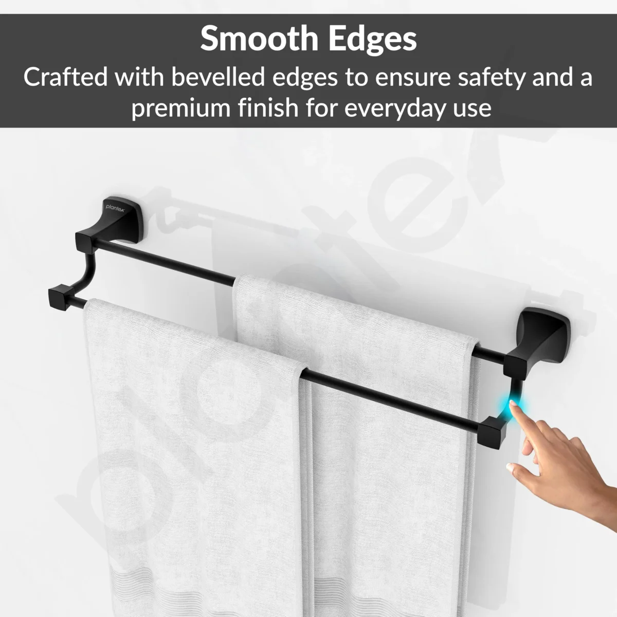 Plantex Space Aluminium Double Towel Rod/Towel Hanger for Bathroom/Towel Stand/Bathroom Accessories (24 inch - Black Powder Coated) - Image 8