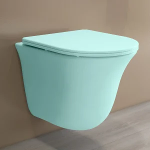 Plantex Imported Western Commode/Wall Hung Commode for Toilet/Rimless Washdown Western Toilet with Soft Close Toilet Seat Cover - P Trap (1163 - Matt Light Green)
