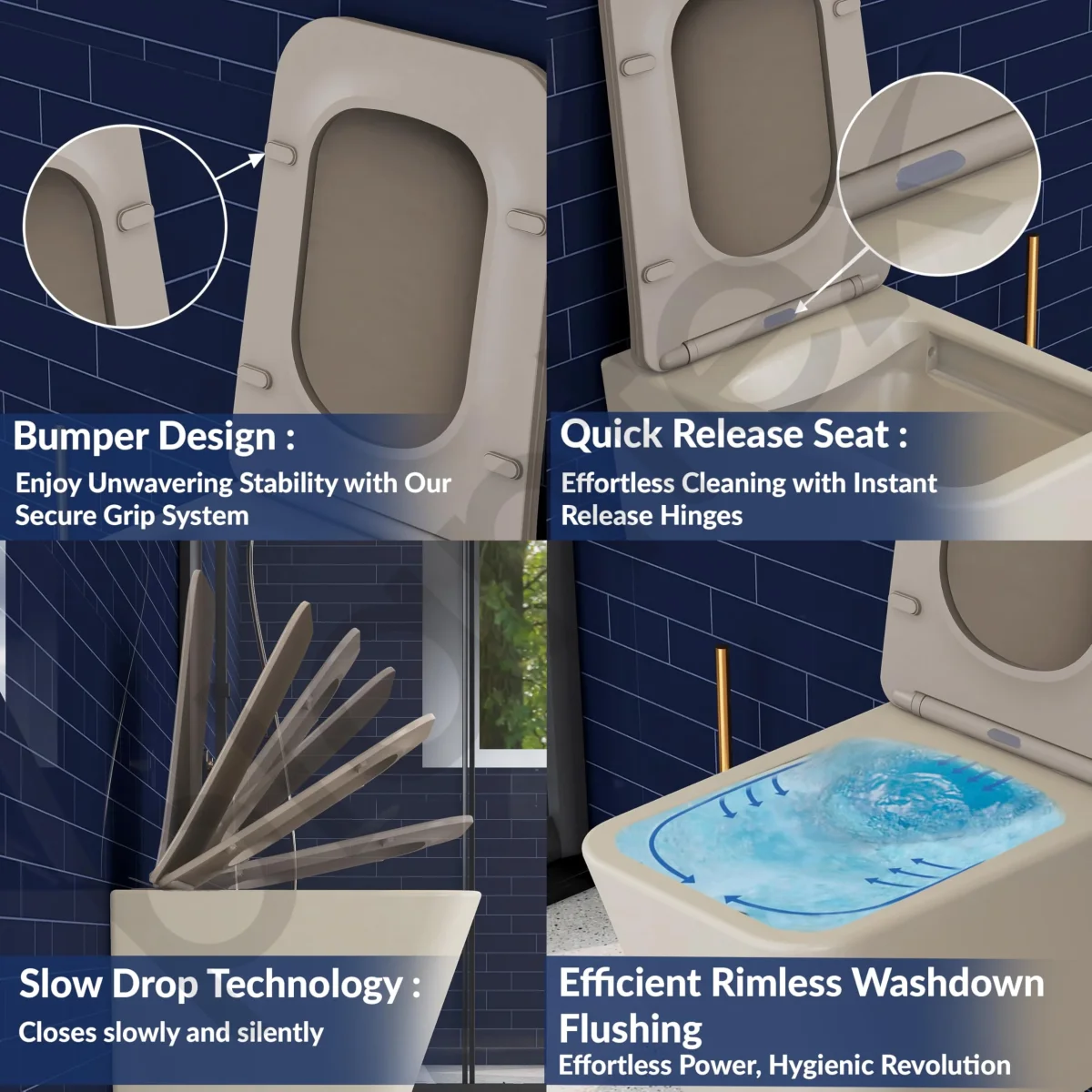 Plantex Imported Italica Ceramic Wall Hung Commode Toilet/Rimless Western Toilet/Washdown Commode with Soft Closing Toilet Seat - P Trap (Square - Matt Khaki) - Image 6