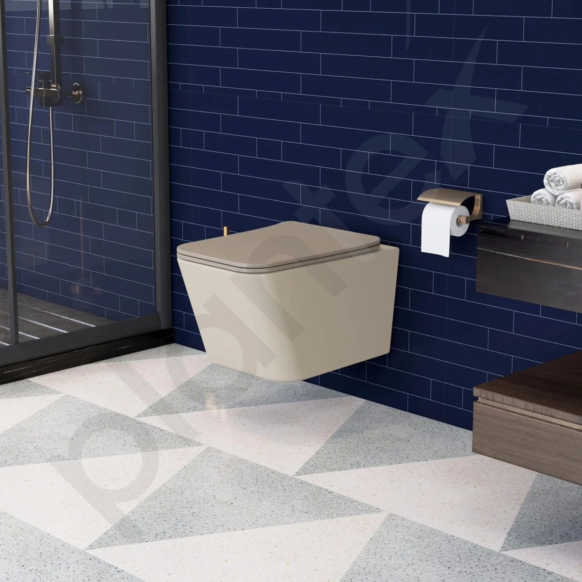 Plantex Imported Italica Ceramic Wall Hung Commode Toilet/Rimless Western Toilet/Washdown Commode with Soft Closing Toilet Seat - P Trap (Square - Matt Khaki) - Image 7