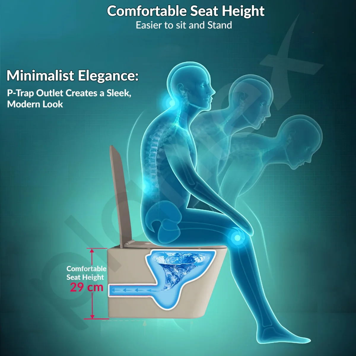 Plantex Imported Italica Ceramic Wall Hung Commode Toilet/Rimless Western Toilet/Washdown Commode with Soft Closing Toilet Seat - P Trap (Square - Matt Khaki) - Image 5