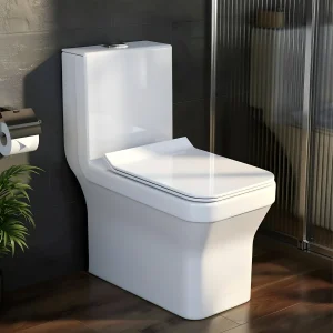 Plantex Platinum Ceramic Commode/S Trap One Piece Western Toilet/Rim Washdown Flush Commode with Soft Close Toilet Seat Cover (White)